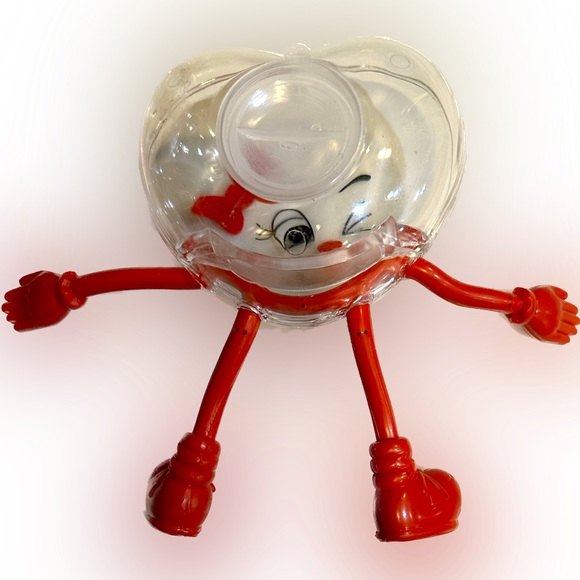 VTG VALENTINE HEART SHAPED MAN BENDY CANDY CONTAINER 7”x5.5”x2” RED BLACK LOVE - Picture 3 of 8